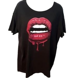 *NEW* Dripping Blood Pink Lips Black Oversized T-shirt Top Small Rocky Horror
